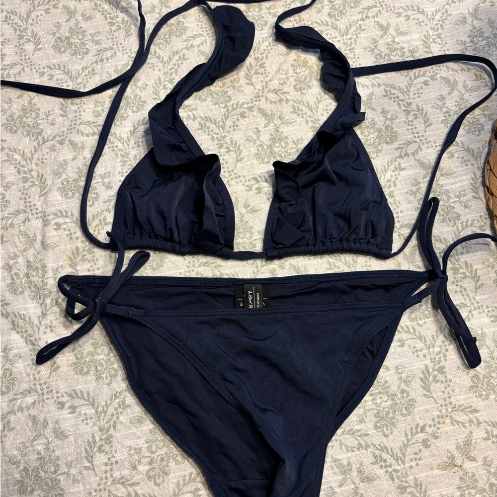 & Other Stories Deep Blue Swimwear with ruffle tie top